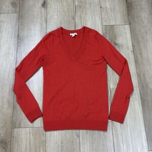 GAP Sweater Womens Small Red Ultrasoft 100% Wool V Neck Long Sleeve‎